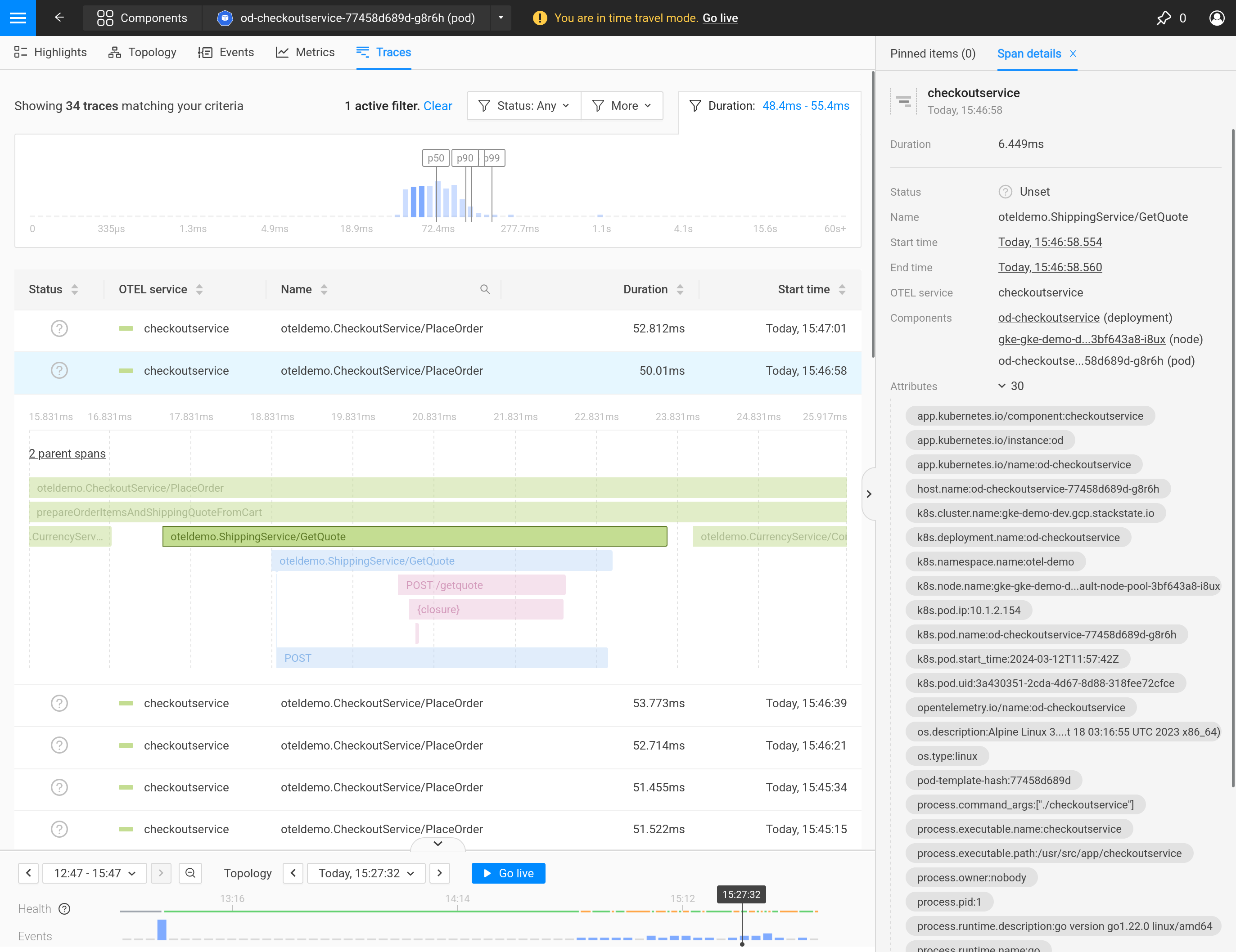 A descendant span details